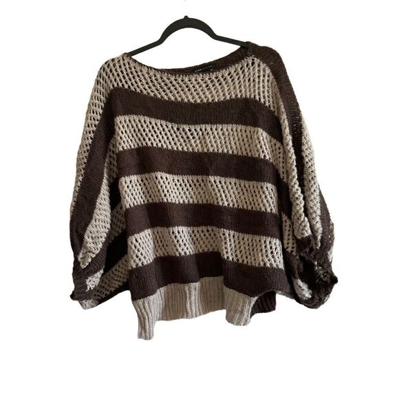 BCBG MAX AZRIA BLACK And brown CROCHETED SWEATER  acrylic wool blend Size XL - Picture 1 of 6